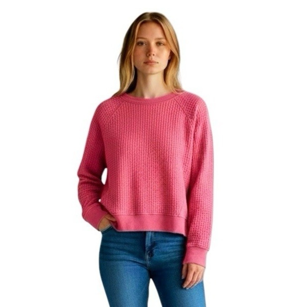 Seven7 Women's XXL New‎ Waffle Crew Sweatshirt Pink Acid Wash